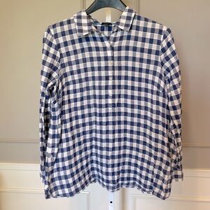Talbots blue white gingham Large plaid popover lightweight button down clip dot